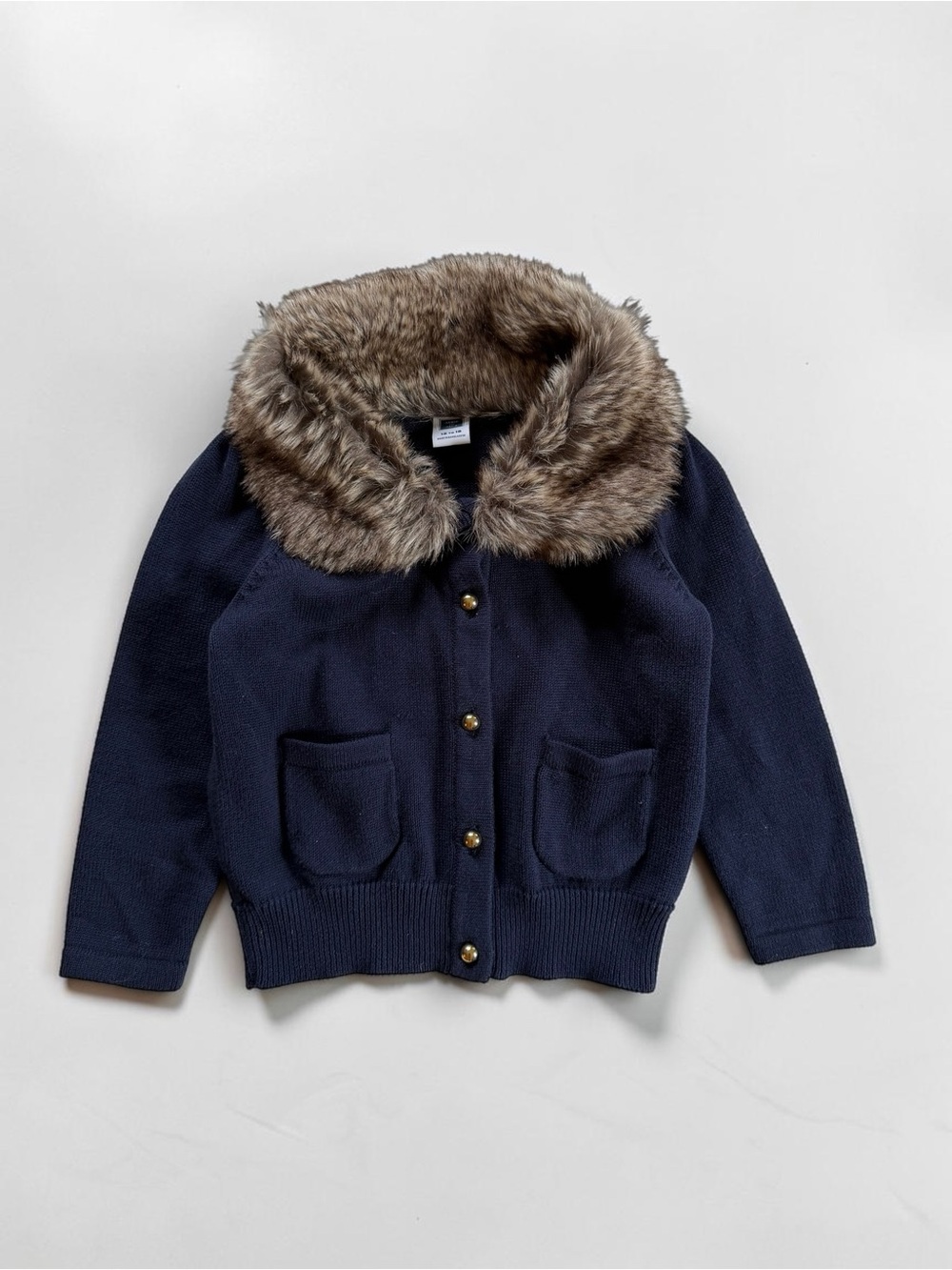 JANIE & JACK EUC Navy Faux Fur Trimmed Cardigan Sweater